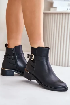 Botki Sztyblety Damskie Na Niskim Obcasie Ocieplane Czarne Zinlora