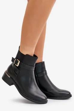 Botki Sztyblety Damskie Na Niskim Obcasie Ocieplane Czarne Zinlora