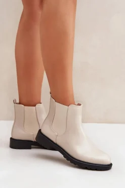 Botki Sztyblety Damskie Na Płaskim Obcasie Beżowe Selanna