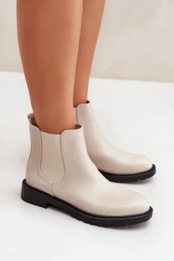 Botki Sztyblety Damskie Na Płaskim Obcasie Beżowe Selanna