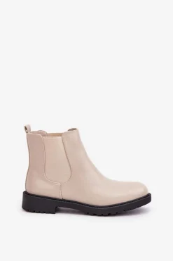 Botki Sztyblety Damskie Na Płaskim Obcasie Beżowe Selanna