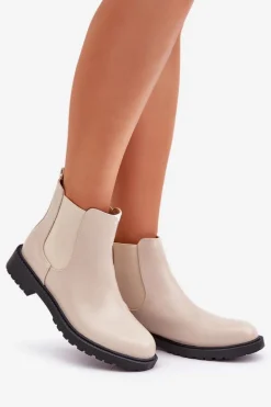 Botki Sztyblety Damskie Na Płaskim Obcasie Beżowe Selanna