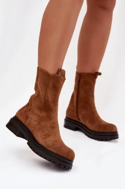 Botki Sztyblety Damskie Na Zamek Camel Julienne