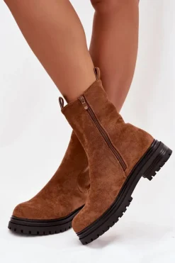 Botki Sztyblety Damskie Na Zamek Camel Julienne