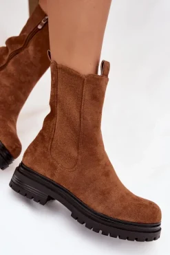 Botki Sztyblety Damskie Na Zamek Camel Julienne