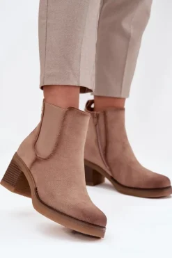 Botki Sztyblety Damskie Na Obcasie Ocieplane Beżowe Zelia