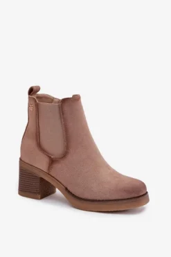 Botki Sztyblety Damskie Na Obcasie Ocieplane Beżowe Zelia