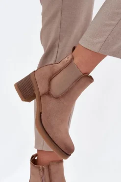 Botki Sztyblety Damskie Na Obcasie Ocieplane Beżowe Zelia