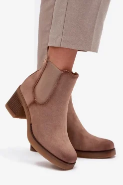 Botki Sztyblety Damskie Na Obcasie Ocieplane Beżowe Zelia