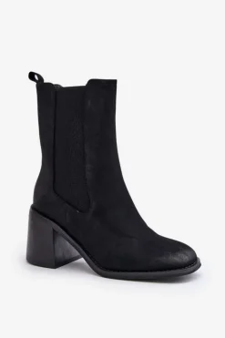 Botki Sztyblety Damskie Na Obcasie Słupku Z Eko Zamszu Czarne Naorita