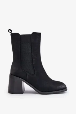 Botki Sztyblety Damskie Na Obcasie Słupku Z Eko Zamszu Czarne Naorita