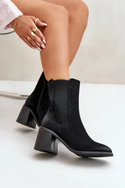 Botki Sztyblety Damskie Na Obcasie Słupku Z Eko Zamszu Czarne Naorita