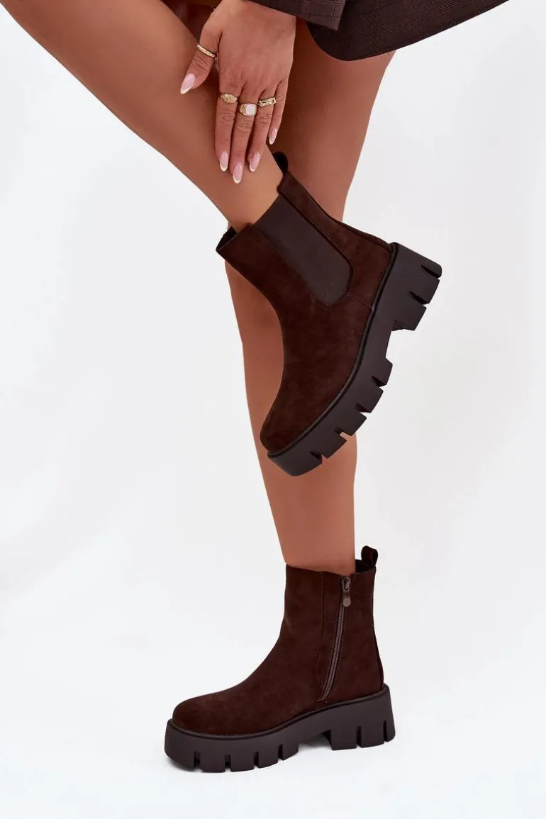 Botki Sztyblety Damskie Ocieplane Na Zamek Eko Zamszowe Czekoladowe Fivienne