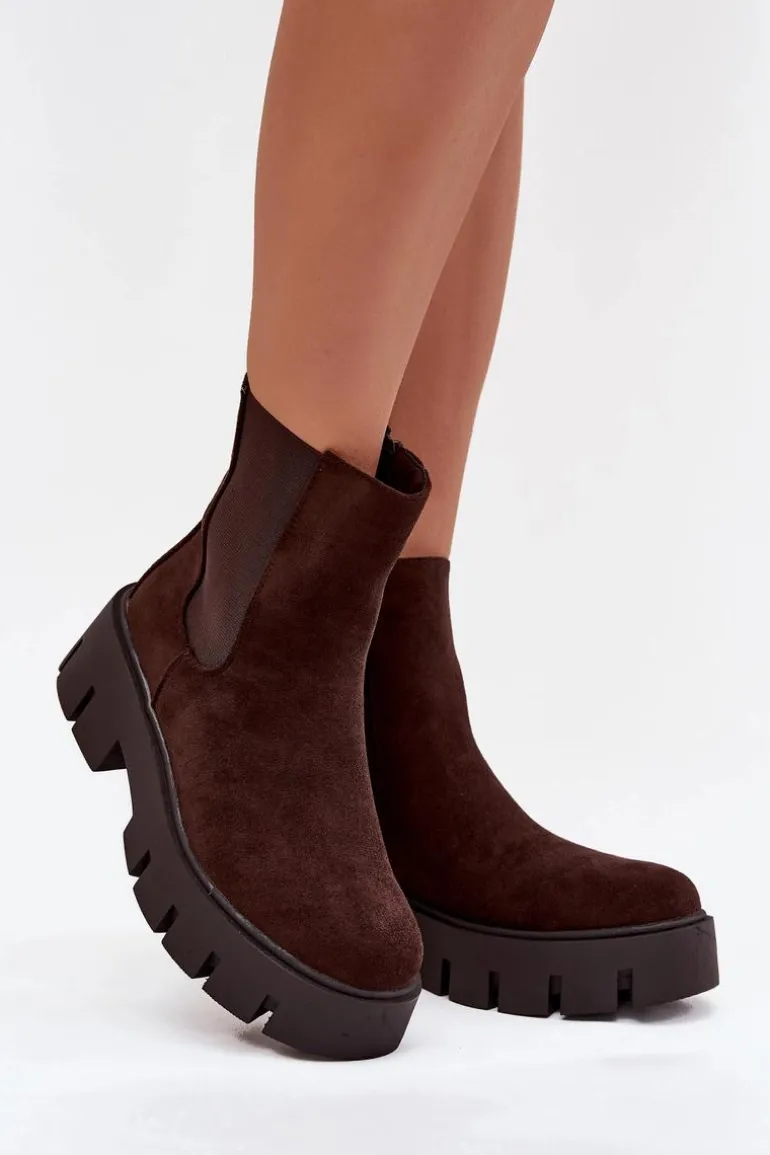 Botki Sztyblety Damskie Ocieplane Na Zamek Eko Zamszowe Czekoladowe Fivienne