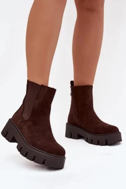 Botki Sztyblety Damskie Ocieplane Na Zamek Eko Zamszowe Czekoladowe Fivienne