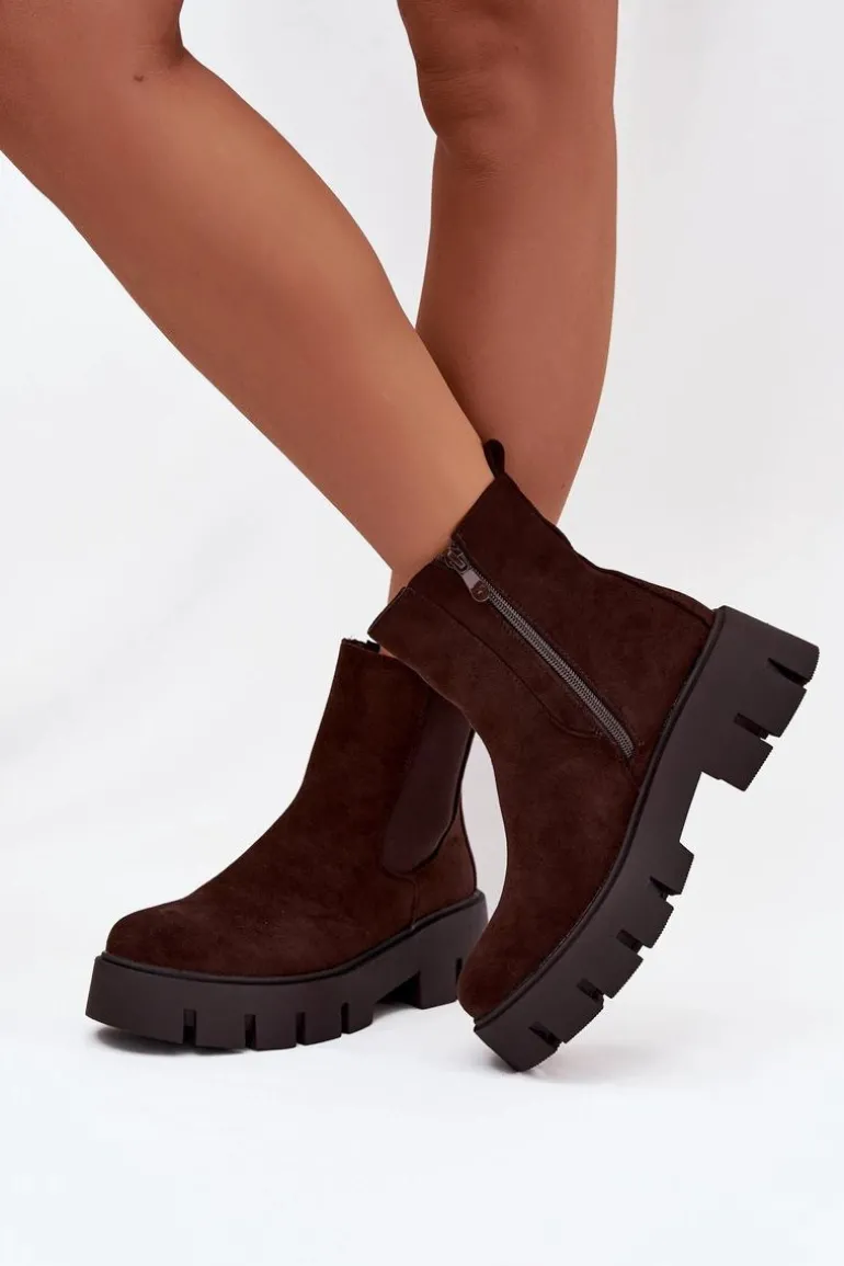 Botki Sztyblety Damskie Ocieplane Na Zamek Eko Zamszowe Czekoladowe Fivienne