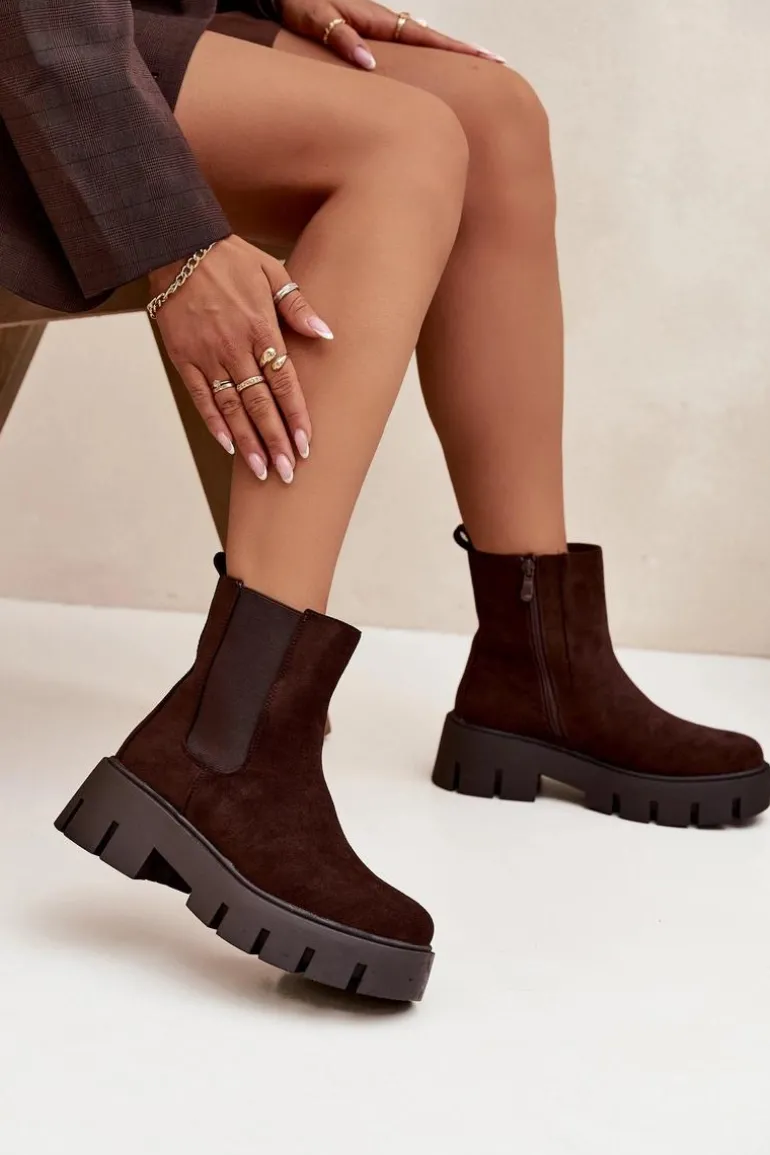 Botki Sztyblety Damskie Ocieplane Na Zamek Eko Zamszowe Czekoladowe Fivienne