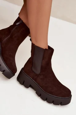 Botki Sztyblety Damskie Ocieplane Na Zamek Eko Zamszowe Czekoladowe Fivienne