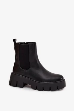 Botki Sztyblety Damskie Ocieplane Na Zamek Eko Skórzane Czarne Fivienne