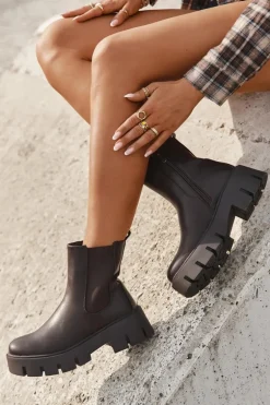 Botki Sztyblety Damskie Ocieplane Na Zamek Eko Skórzane Ciemnobrązowe Fivienne