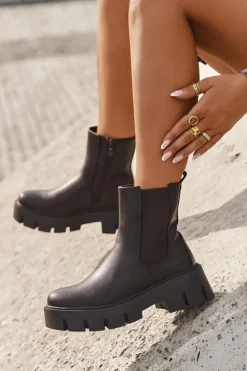 Botki Sztyblety Damskie Ocieplane Na Zamek Eko Skórzane Ciemnobrązowe Fivienne