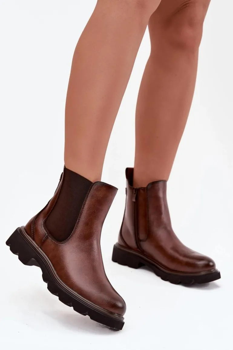 Botki Sztyblety Damskie Ocieplane Na Zamek Brązowe Rivelia