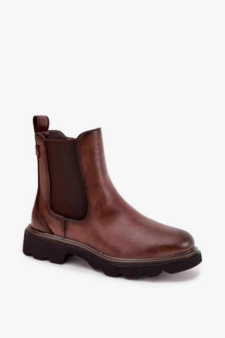 Botki Sztyblety Damskie Ocieplane Na Zamek Brązowe Rivelia