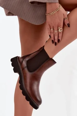 Botki Sztyblety Damskie Ocieplane Na Zamek Brązowe Rivelia