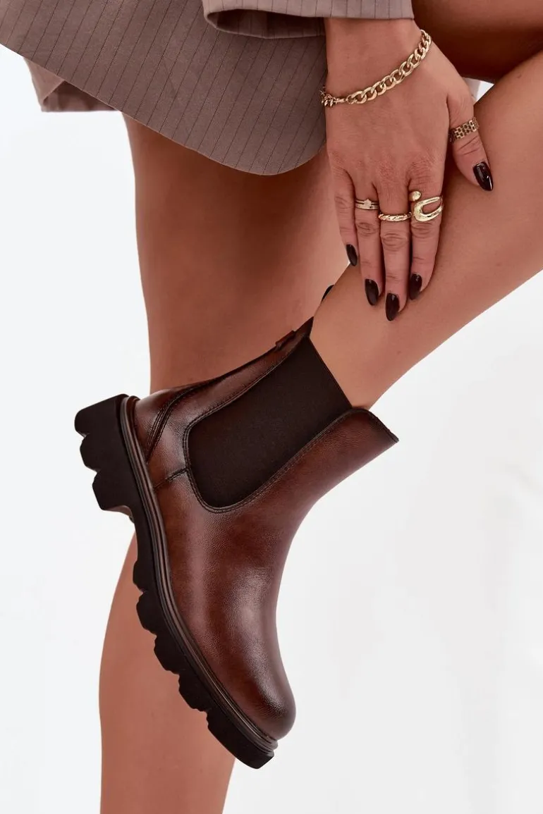 Botki Sztyblety Damskie Ocieplane Na Zamek Brązowe Rivelia