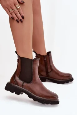 Botki Sztyblety Damskie Ocieplane Na Zamek Brązowe Rivelia