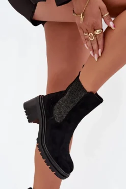 Botki Sztyblety Damskie Ocieplane Na Klocku Czarne Zoralia