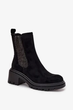 Botki Sztyblety Damskie Ocieplane Na Klocku Czarne Zoralia