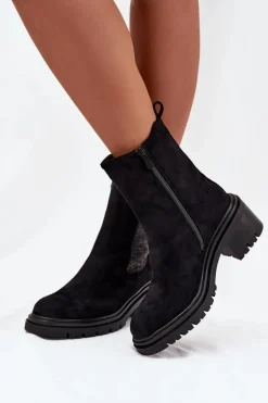 Botki Sztyblety Damskie Ocieplane Na Klocku Czarne Zoralia