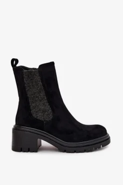 Botki Sztyblety Damskie Ocieplane Na Klocku Czarne Zoralia
