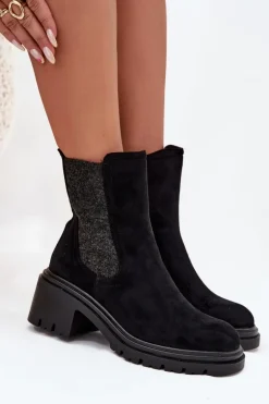 Botki Sztyblety Damskie Ocieplane Na Klocku Czarne Zoralia