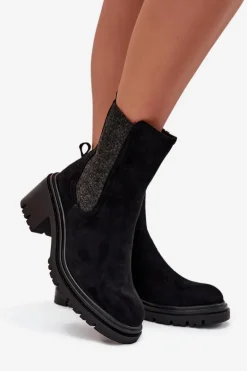 Botki Sztyblety Damskie Ocieplane Na Klocku Czarne Zoralia
