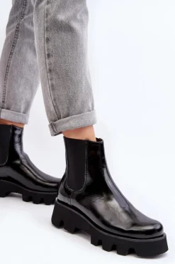 Botki Sztyblety Damskie Skórzane Na Masywnej Podeszwie Laura Messi 2571 Czarne