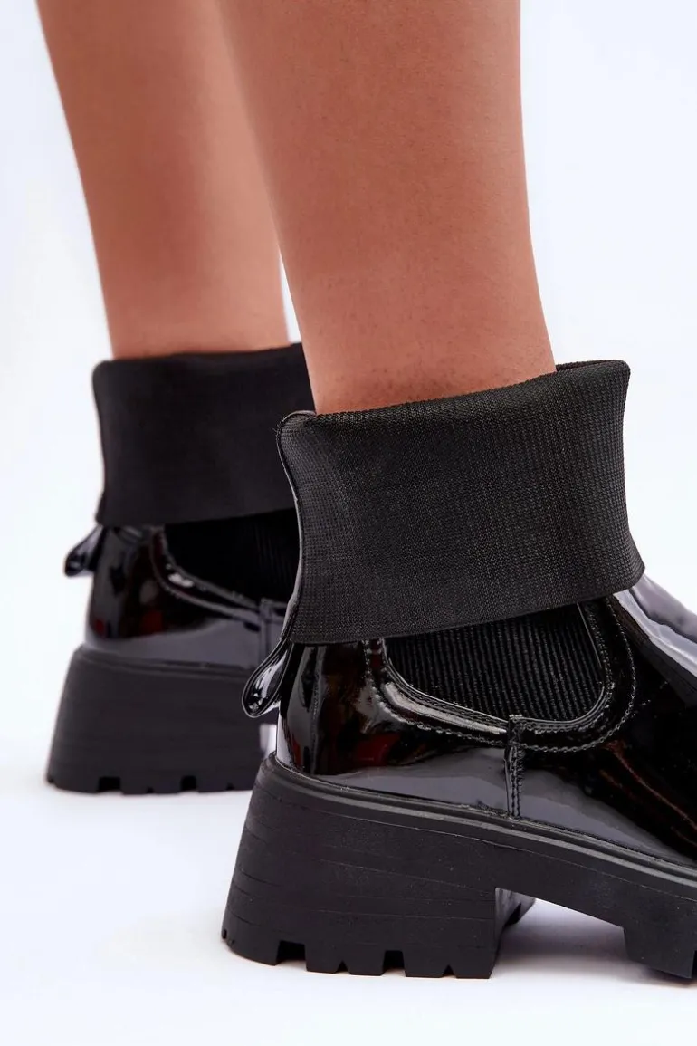 Botki Sztyblety Lakierowane Damskie Czarne Pavo