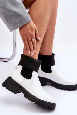 Botki Sztyblety Lakierowane Damskie Białe Pavo