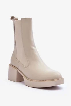 Botki Sztyblety Na Masywnym Obcasie Beżowe Ironna