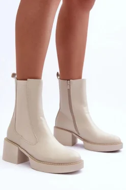 Botki Sztyblety Na Masywnym Obcasie Beżowe Ironna