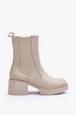 Botki Sztyblety Na Masywnym Obcasie Beżowe Ironna