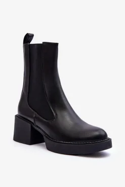 Botki Sztyblety Na Masywnym Obcasie Czarne Ironna