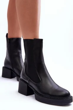 Botki Sztyblety Na Masywnym Obcasie Czarne Ironna