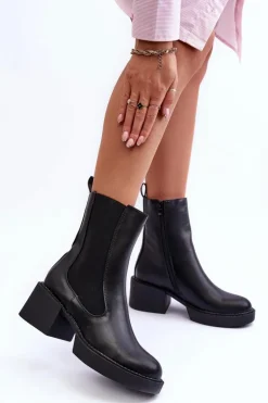 Botki Sztyblety Na Masywnym Obcasie Czarne Ironna