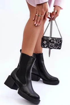 Botki Sztyblety Na Masywnym Obcasie Czarne Ironna