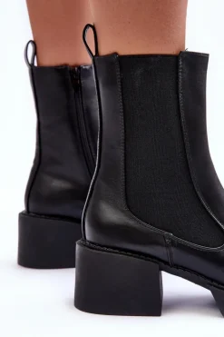 Botki Sztyblety Na Masywnym Obcasie Czarne Ironna