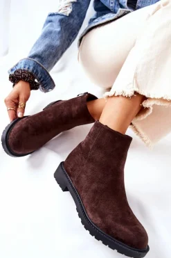 Botki Sztyblety Na Płaskim Obcasie Brązowe Laurette