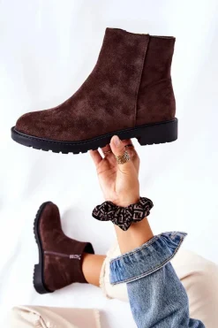 Botki Sztyblety Na Płaskim Obcasie Brązowe Laurette