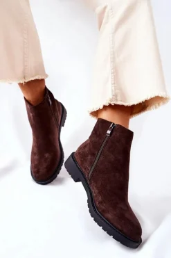 Botki Sztyblety Na Płaskim Obcasie Brązowe Laurette